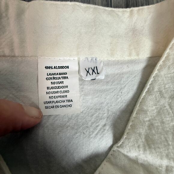 Men’s XXL Mexican Guayabera White Cotton Shirt Short Sleeve Button Front - Picture 4 of 6